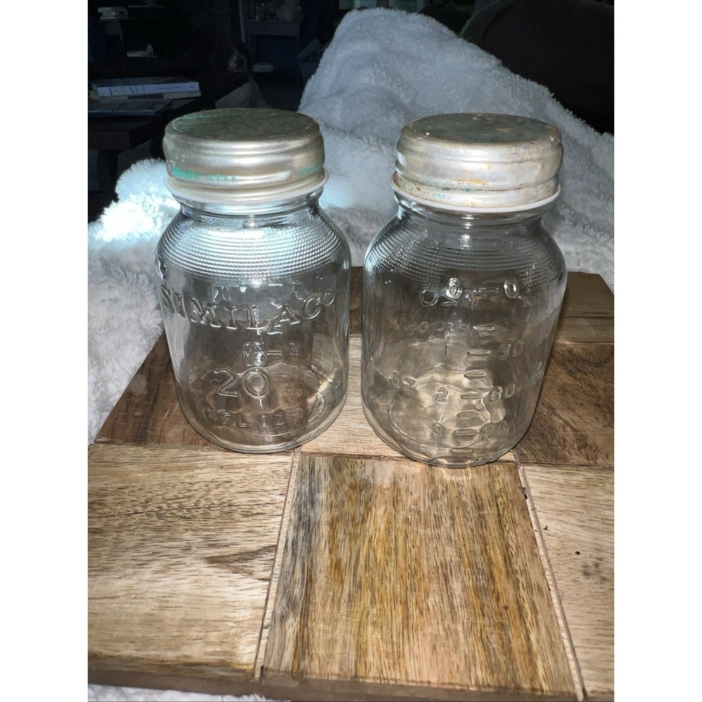 Vintage Set of 2 Clear Glass Graduated Similac Formula Jars No. 20 w/ Metal Lids